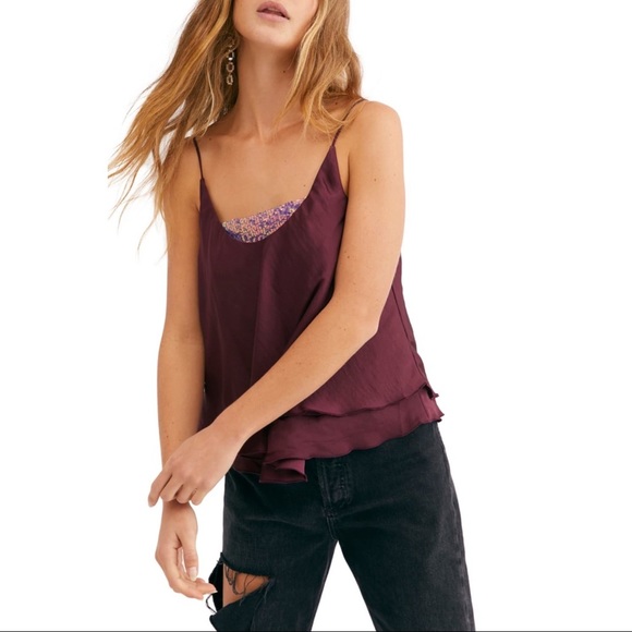 FREE PEOPLE $68 Turn It On Cami w/ Sequins Satin - Picture 3 of 6